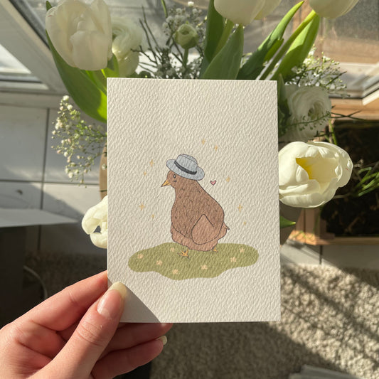 Huhn mit Hut Postkarte