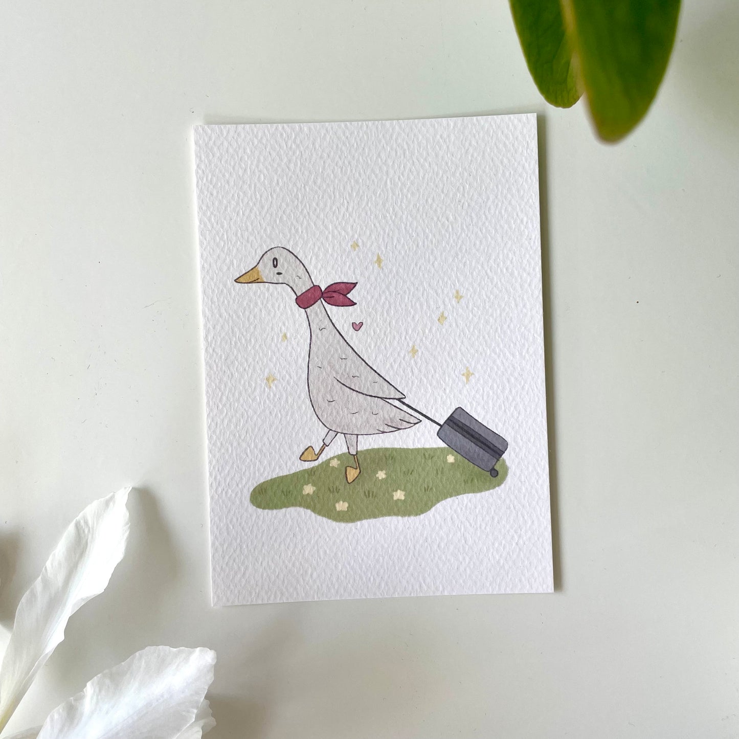 Goose with suitcase postcard 